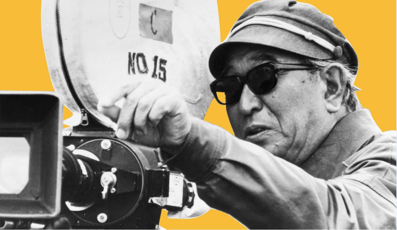 Akira Kurosawa, vintage movie camera, black and white portrait, HD Desktop Wallpaper