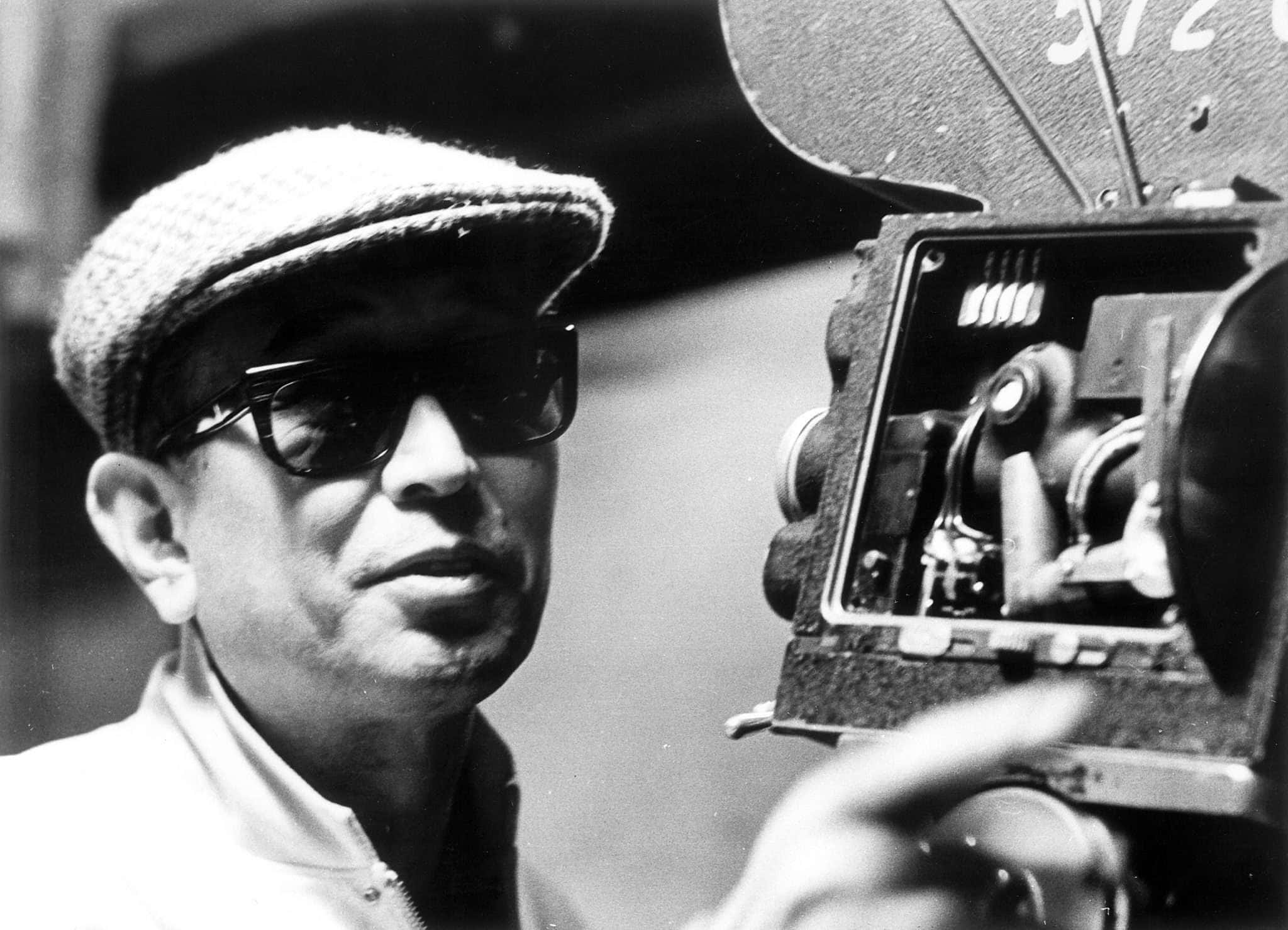 Akira Kurosawa, black and white portrait, man in a cap and sunglasses, Full HD Desktop Wallpaper