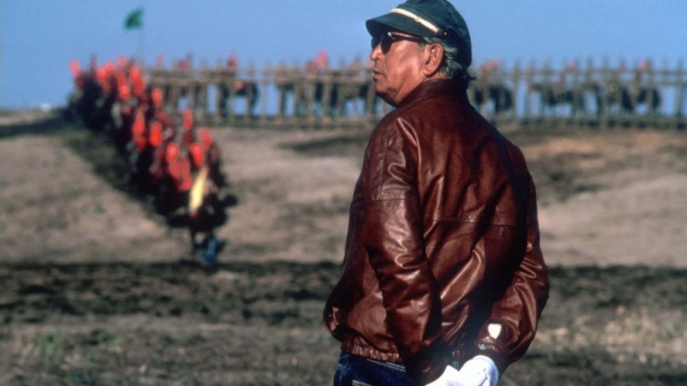 Akira Kurosawa, brown leather jacket, cap, Full HD Desktop Wallpaper