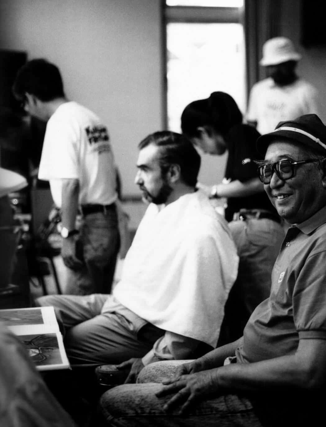 Akira Kurosawa, black and white photo, man in hat and glasses, HD Phone Wallpaper