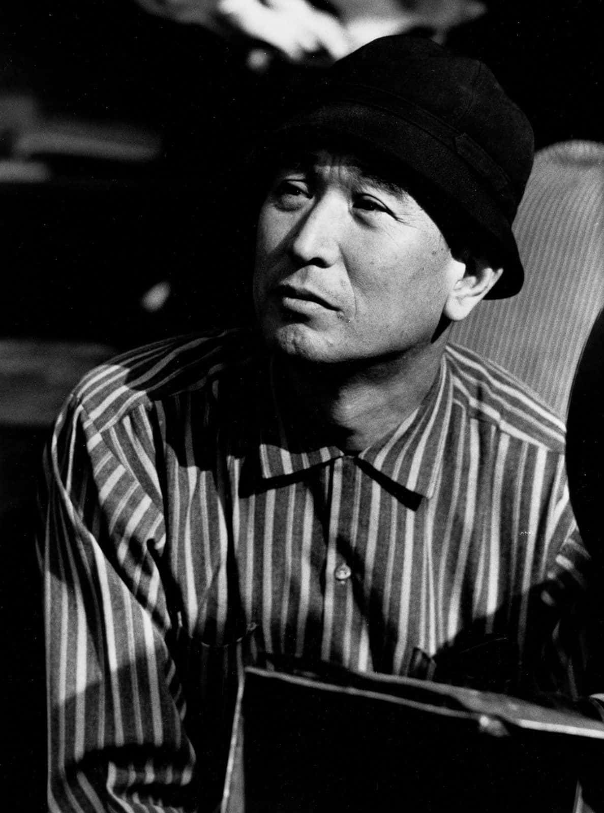 Akira Kurosawa, striped shirt, hat, HD Phone Wallpaper