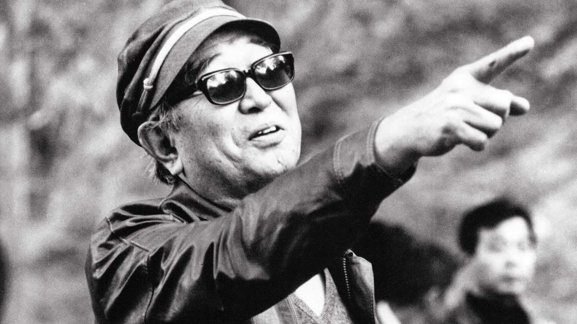 Akira Kurosawa, black and white photo, cap, Full HD Desktop Wallpaper