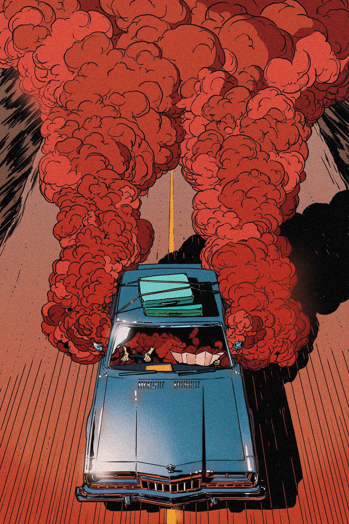 Akira, blue car, red smoke, HD Phone Wallpaper