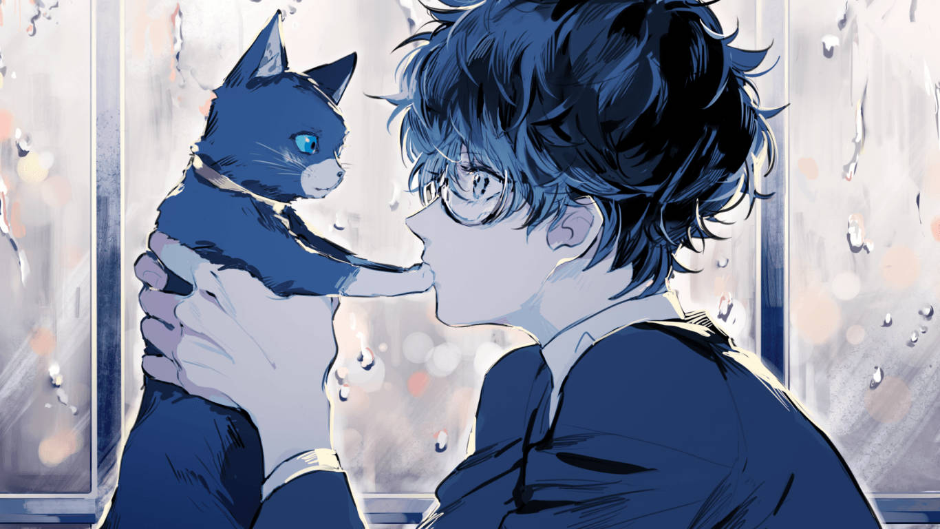 Akira, blue cat, glasses, HD Desktop Wallpaper