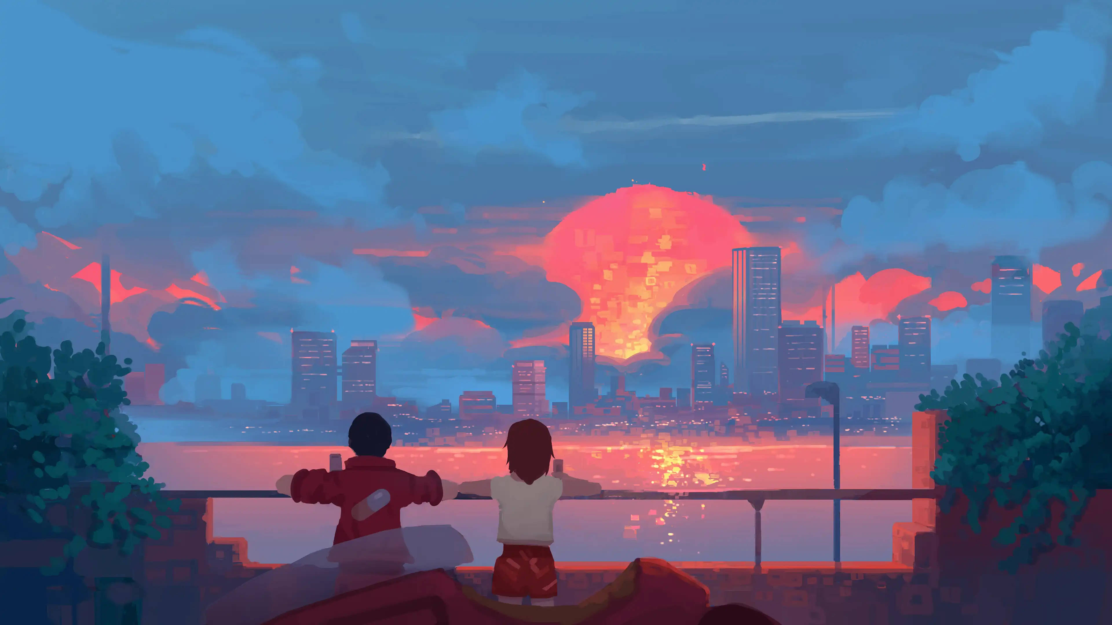 Akira, rooftop, city skyline, 4K Desktop Wallpaper