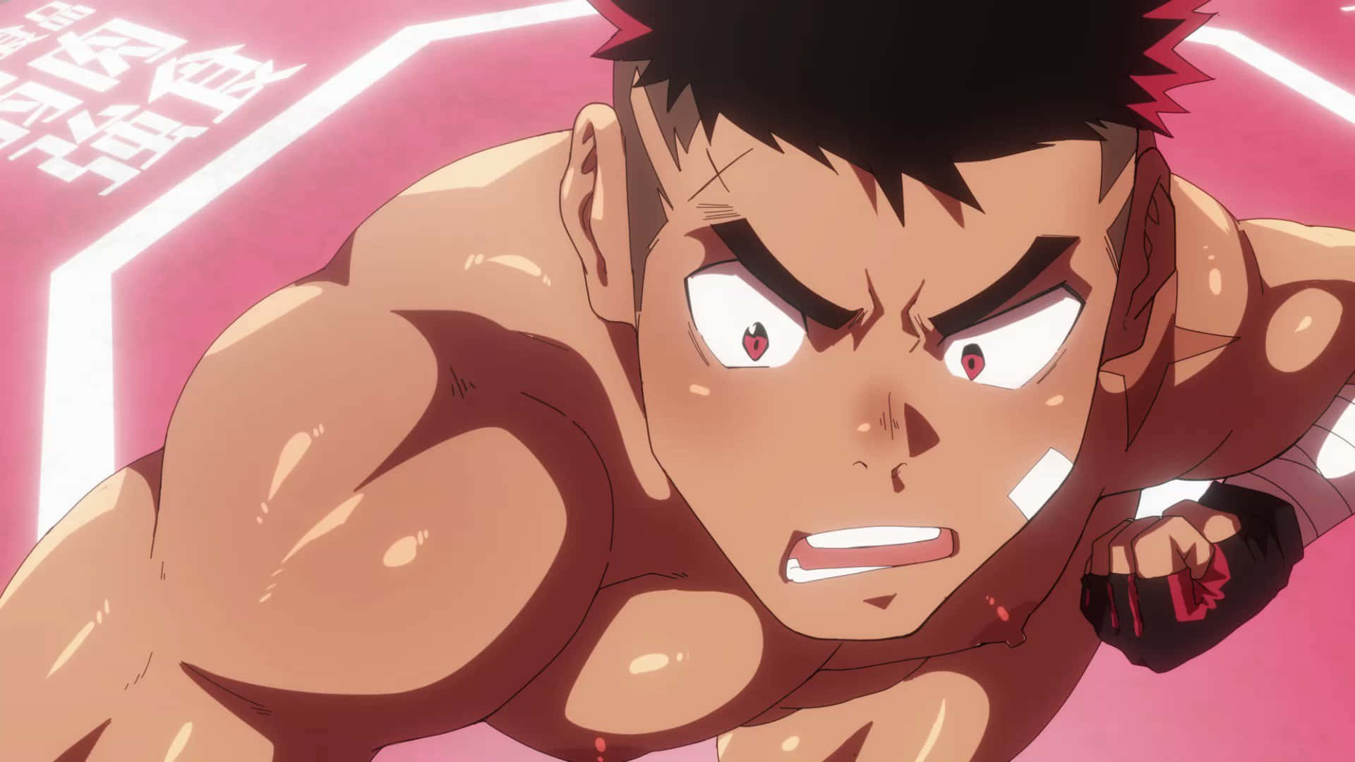 Akitaru Obi, full firefighter gear, neon pink arena, Full HD Desktop Wallpaper
