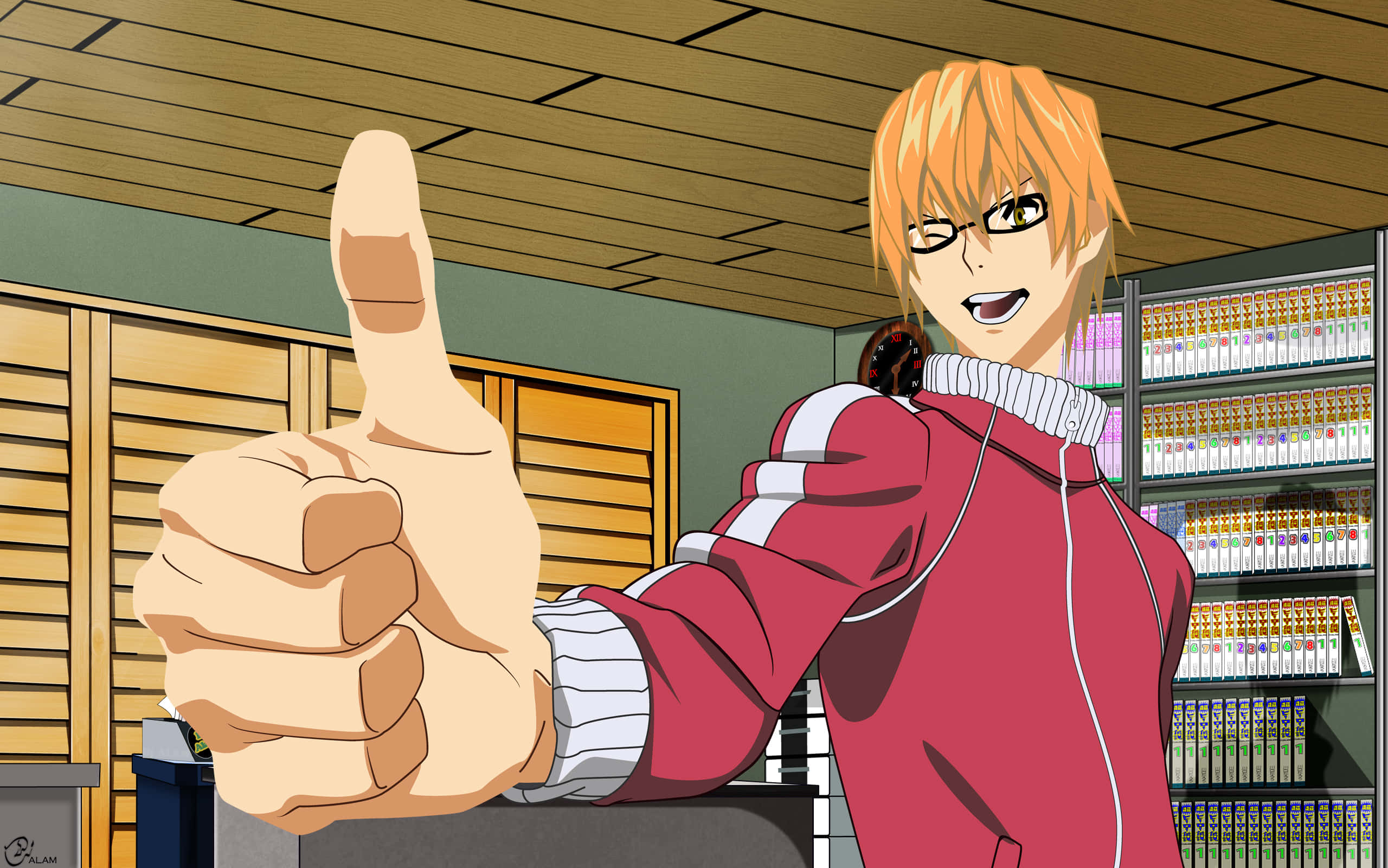 Akito Takagi, orange hair, thumbs up, 2K Desktop Wallpaper