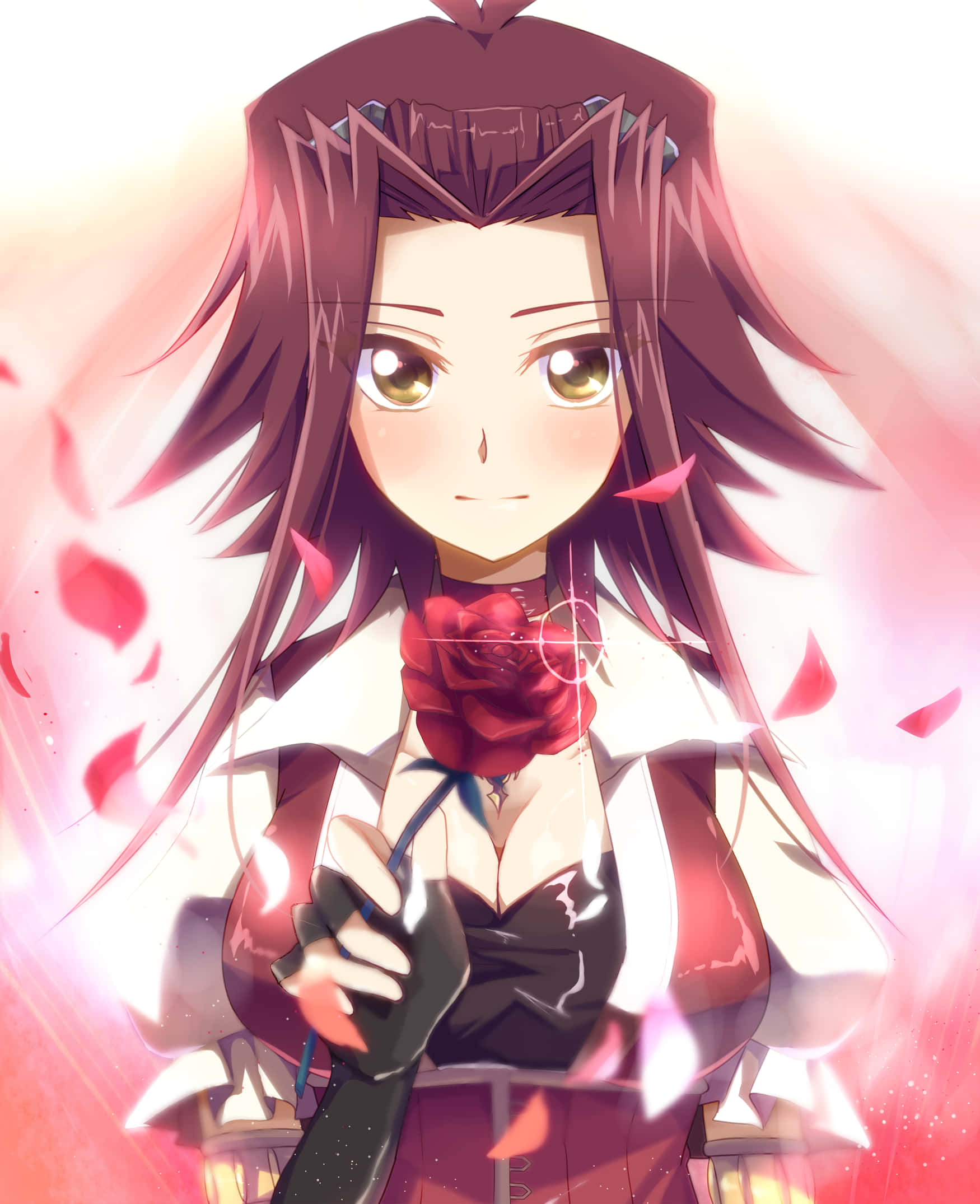 Akiza Izinski, long brown hair, red rose, Full HD Phone Wallpaper