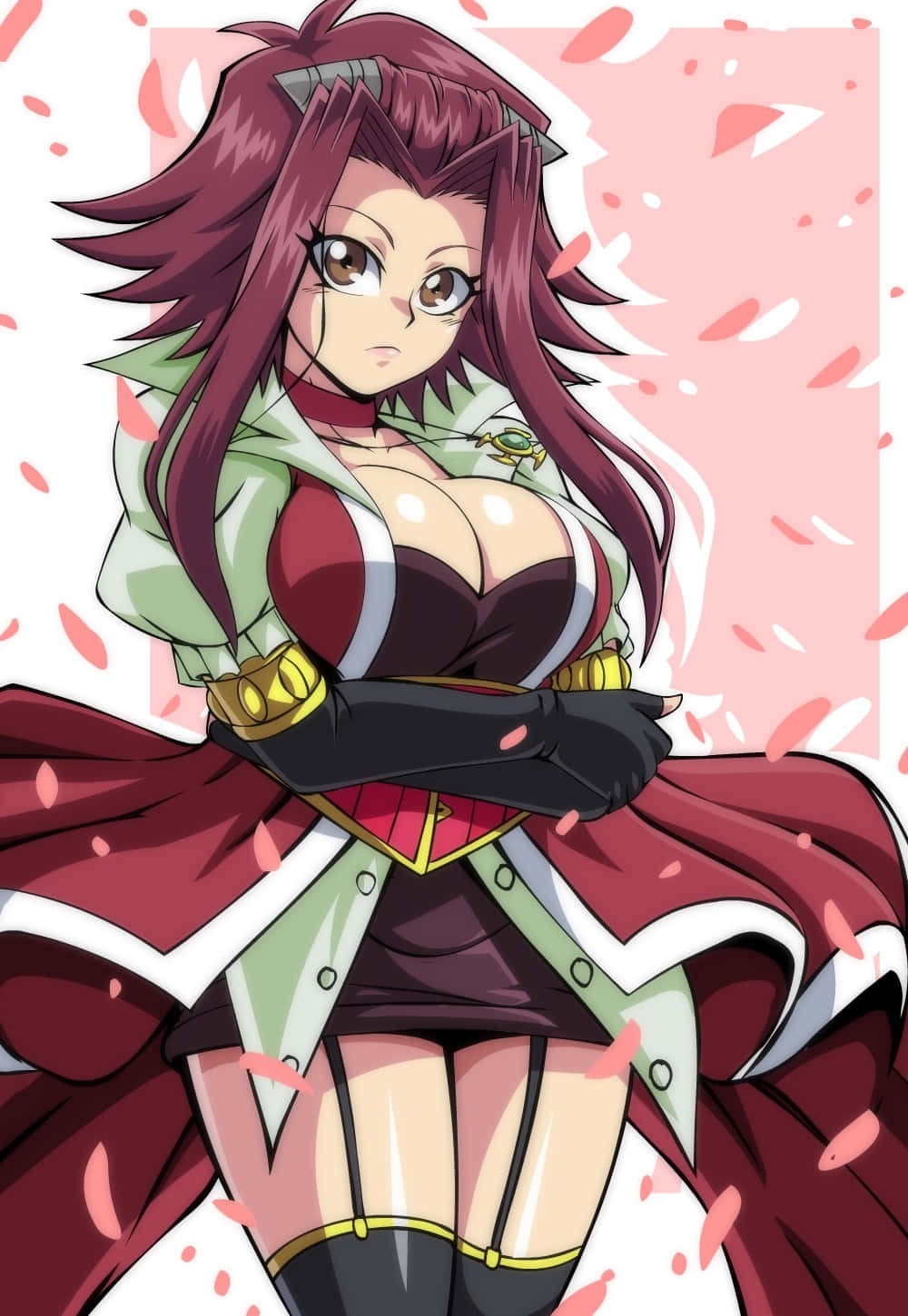 Akiza Izinski, maroon hair, red and green outfit, HD Phone Wallpaper