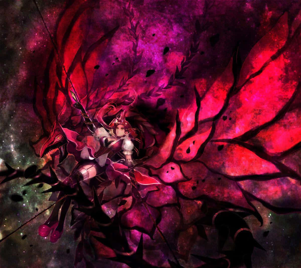 Akiza Izinski, red hair, massive crimson dragon, SD Desktop Wallpaper