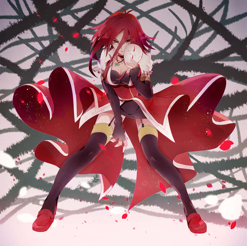 Akiza Izinski, red-haired anime girl, flowing red cape, SD Desktop Wallpaper