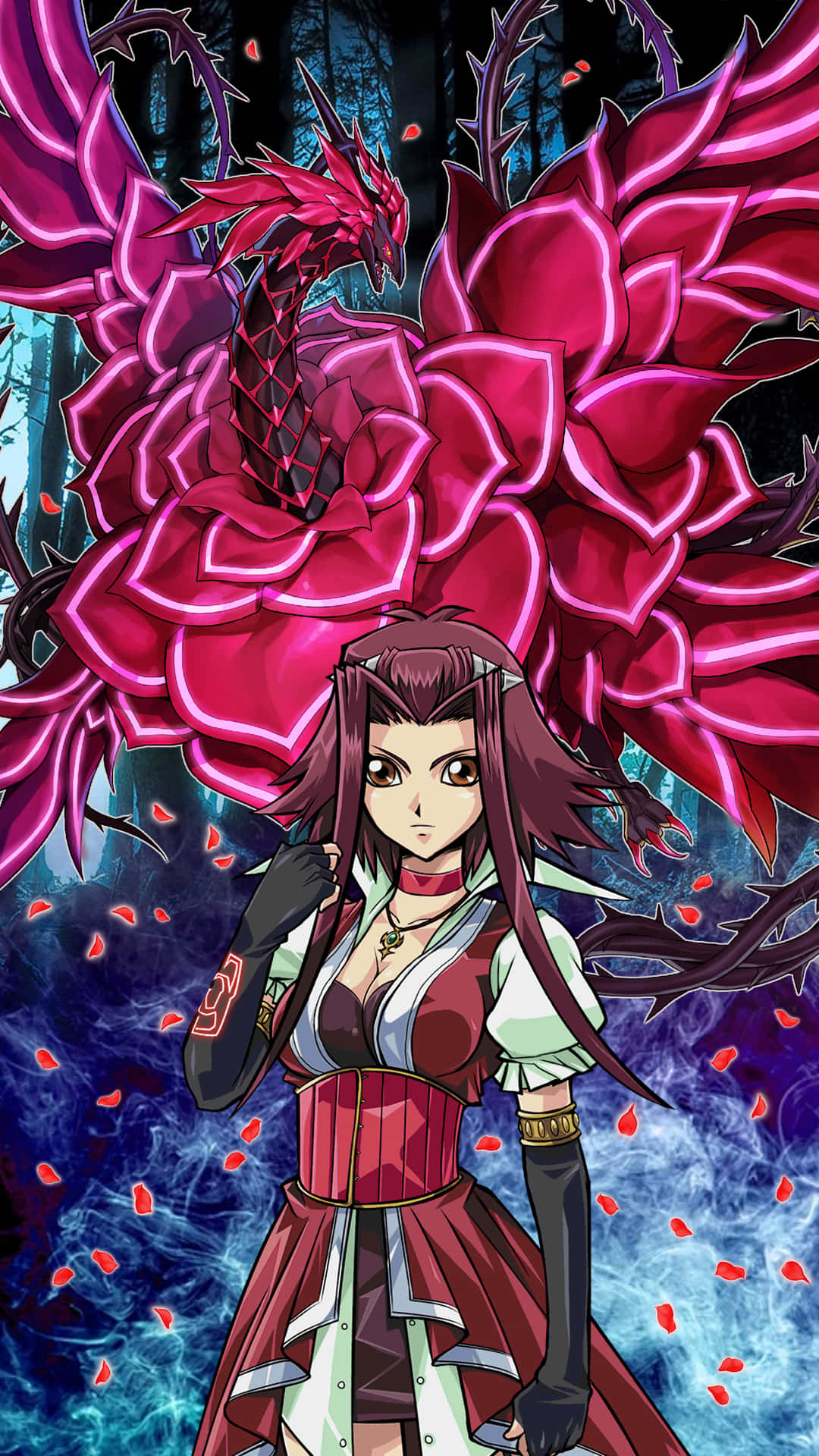 Akiza Izinski, red hair, glowing pink dragon, Full HD Phone Wallpaper