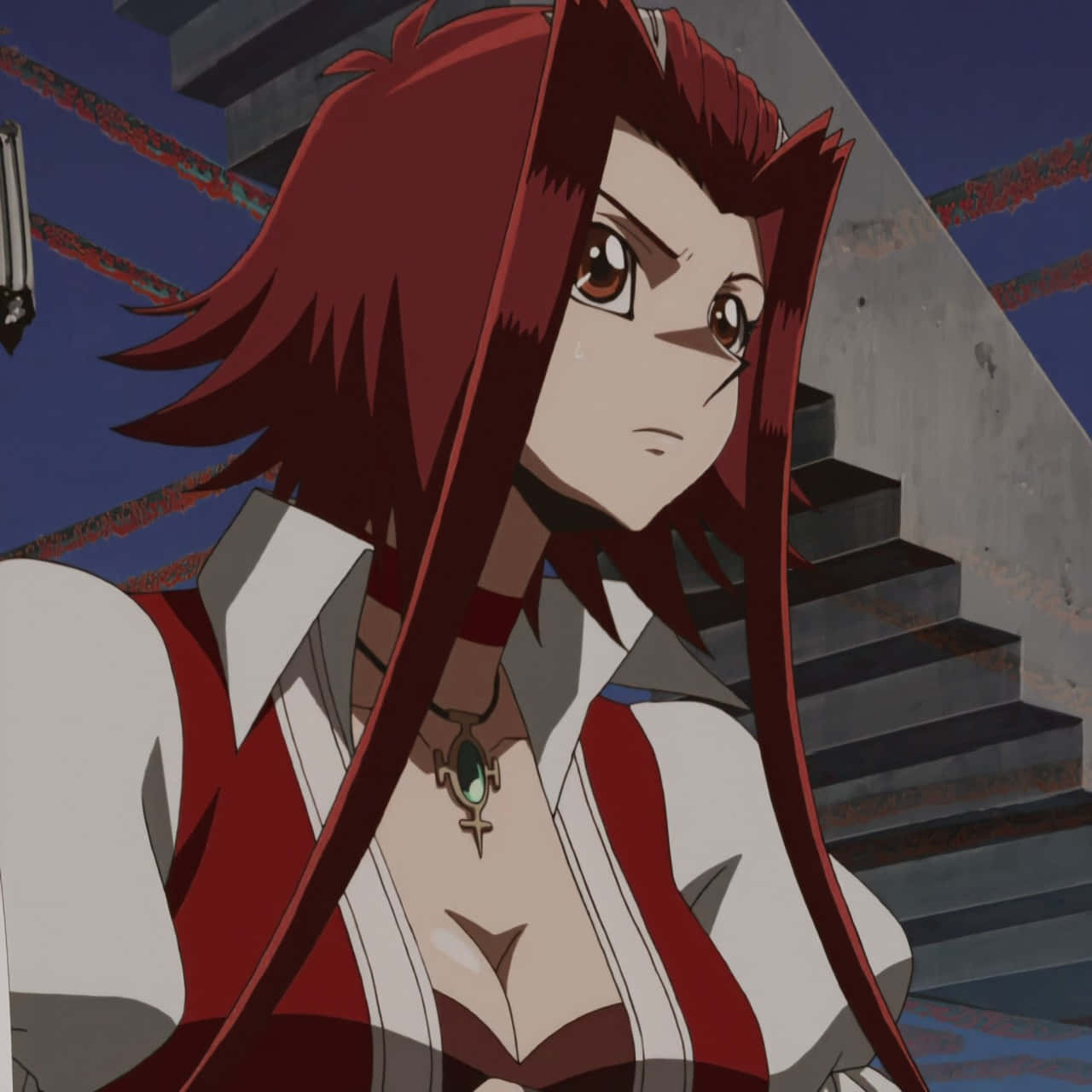 Akiza Izinski, long red hair, green pendant, HD Desktop Wallpaper