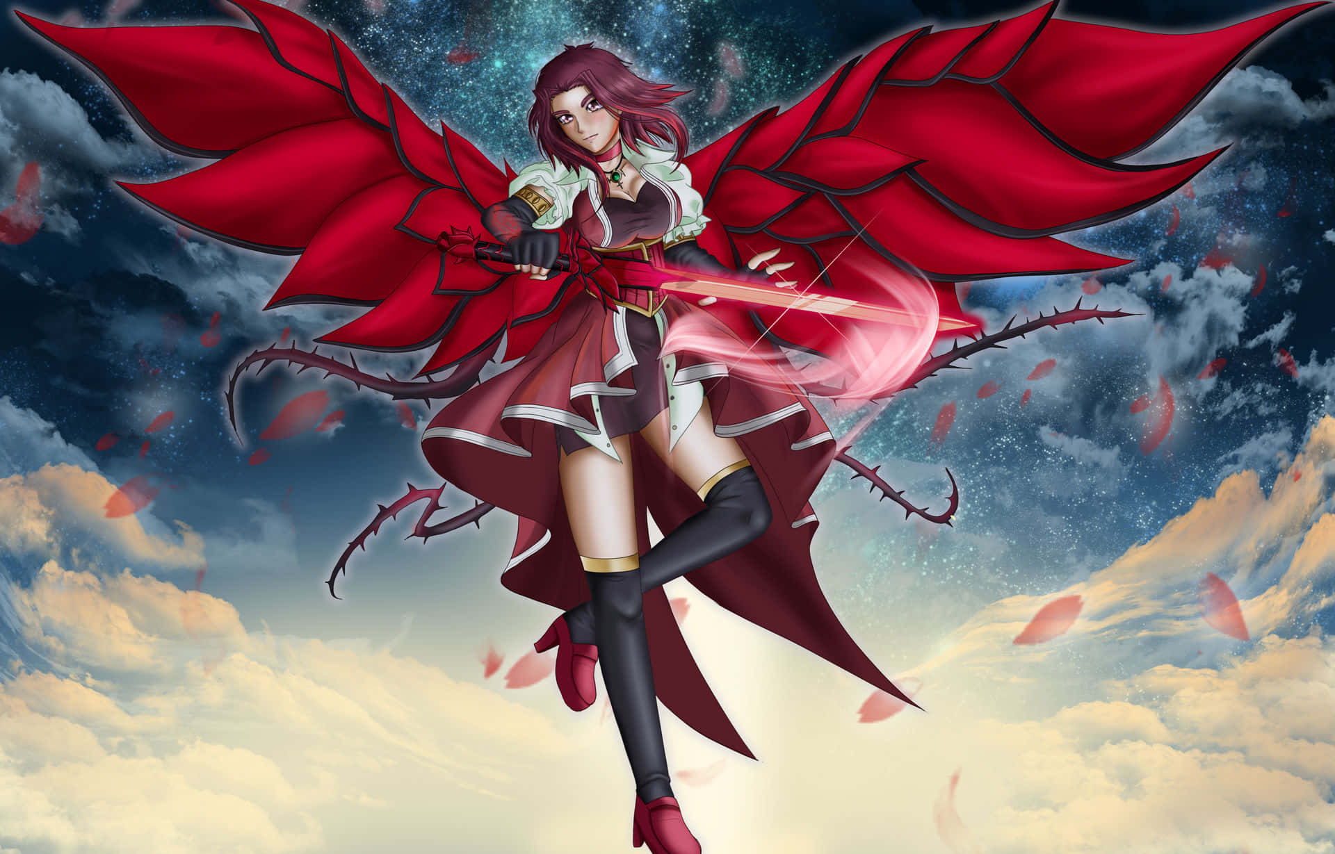 Akiza Izinski, red-winged anime warrior, thorned arms, Full HD Desktop Wallpaper