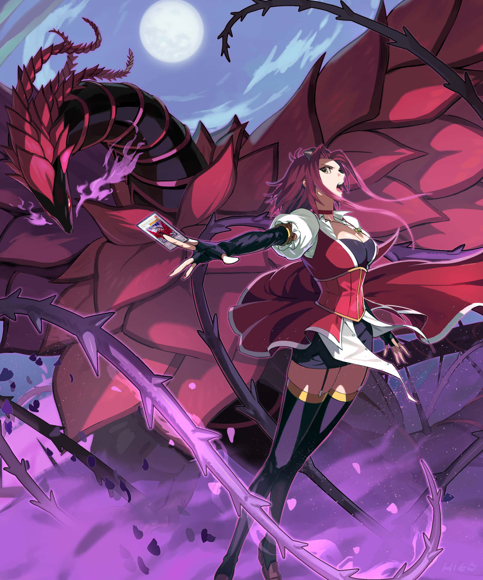 Akiza Izinski, crimson-haired, glowing sword, Full HD Phone Wallpaper