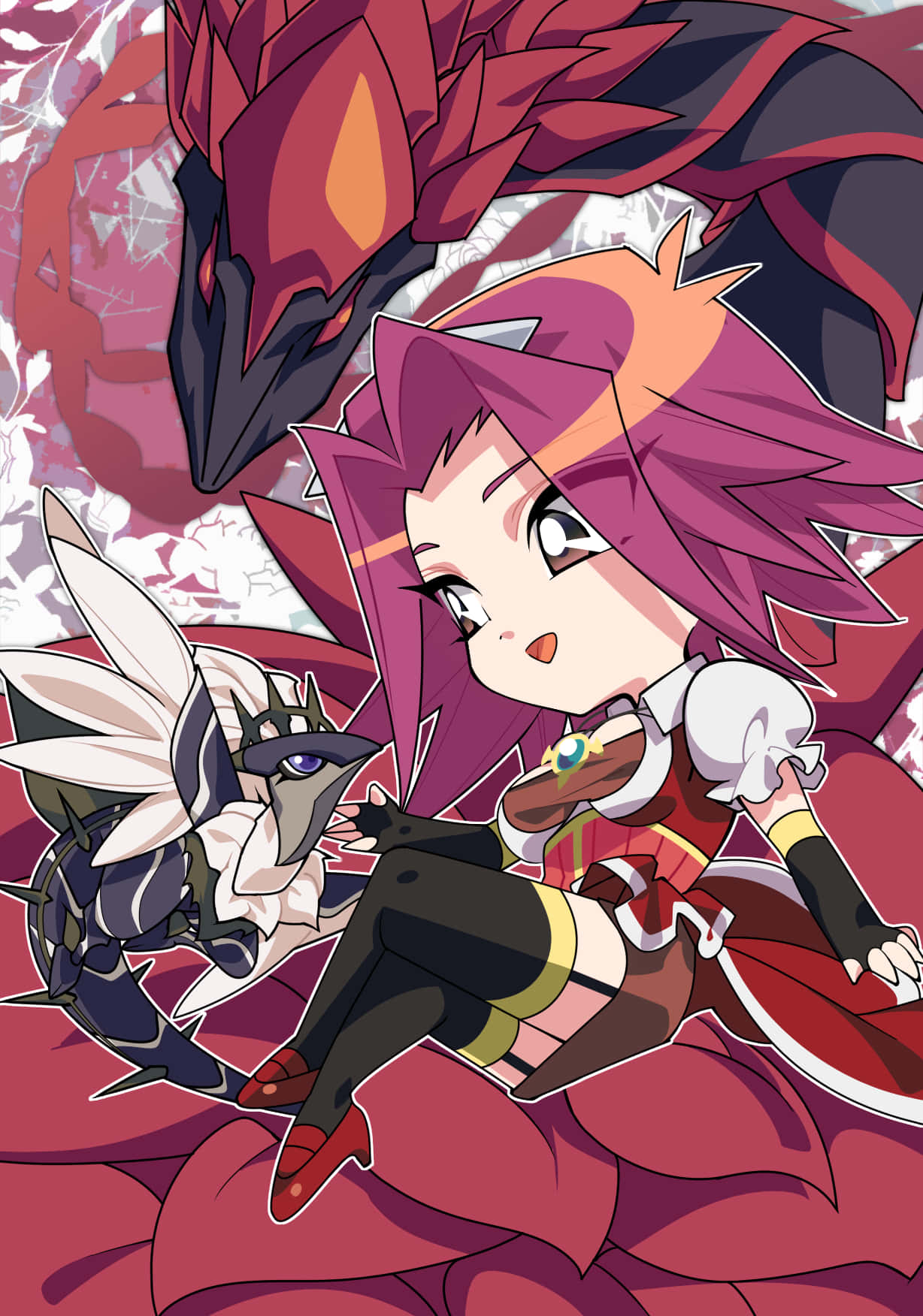 Akiza Izinski, magenta hair, white and black dragon-like creature, HD Phone Wallpaper