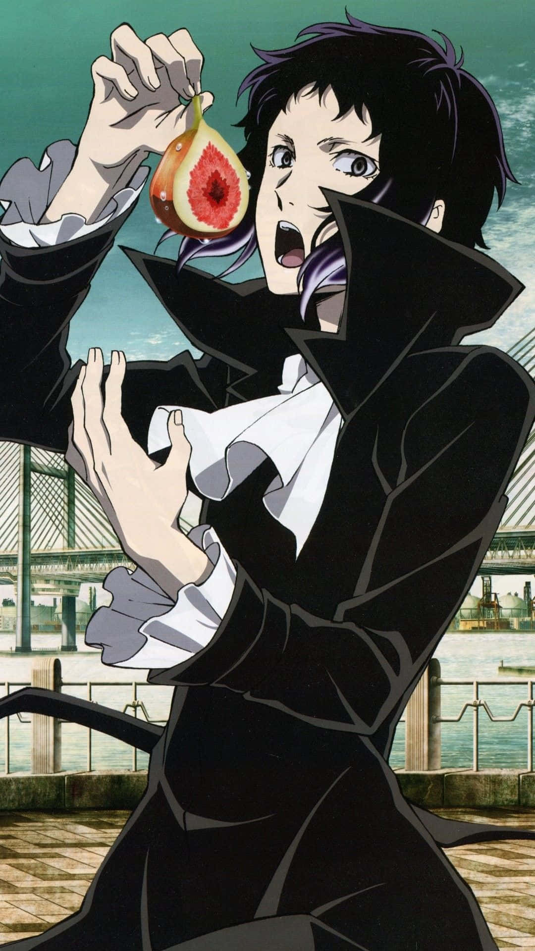Akutagawa Ryunosuke, black coat, sliced fig, Full HD Phone Wallpaper