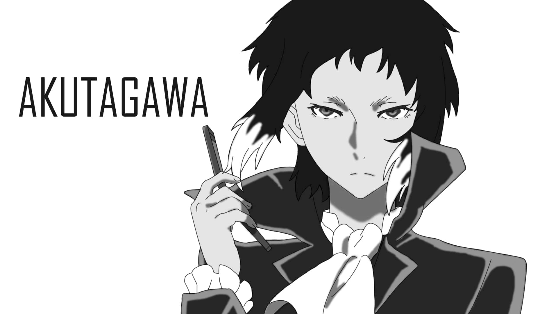 Akutagawa Ryunosuke, monochrome anime portrait, spiky hair, Full HD Desktop Wallpaper