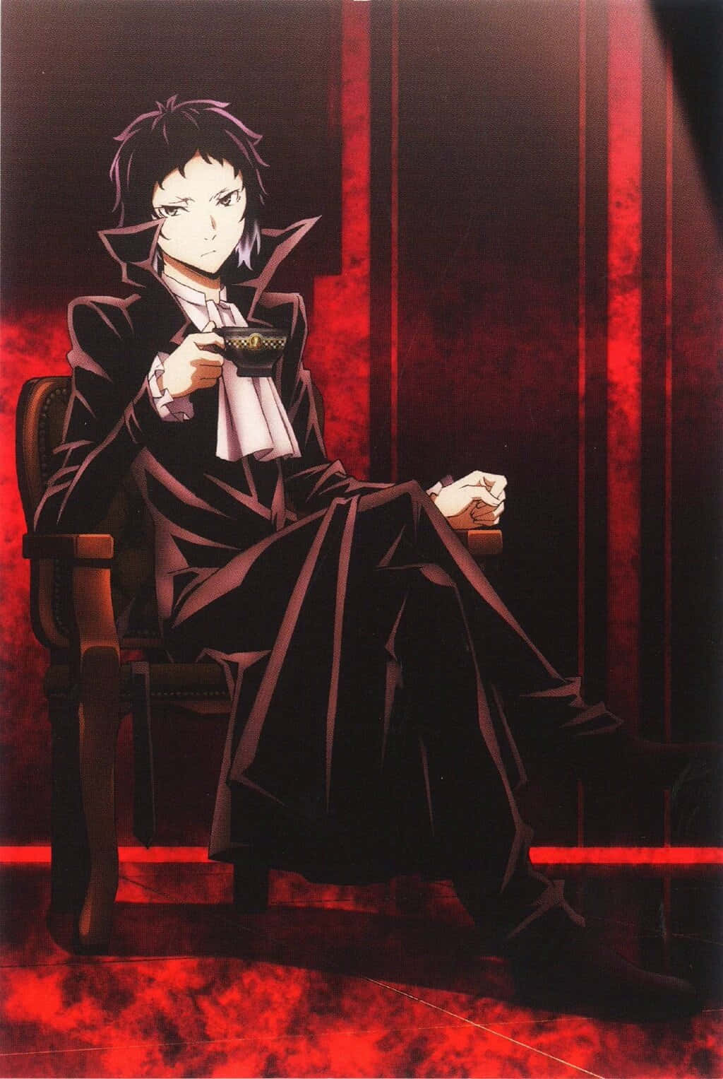 Akutagawa Ryunosuke, black coat, crimson-lit backdrop, HD Phone Wallpaper