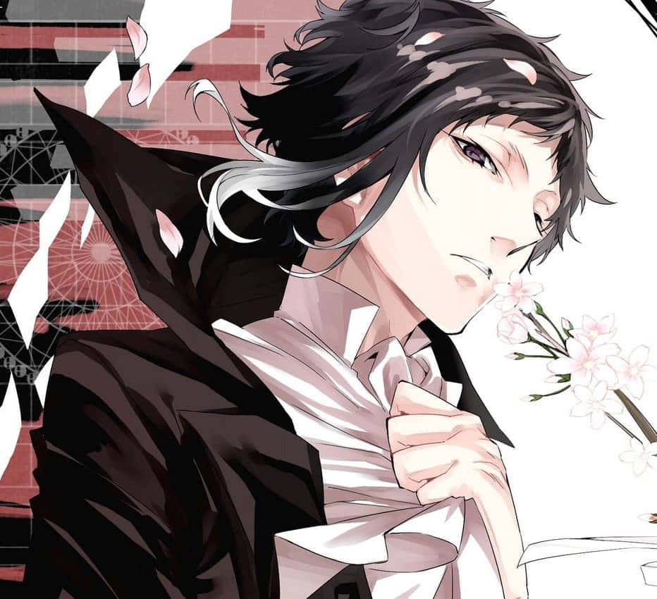 Akutagawa Ryunosuke, black and silver hair, cherry blossoms, SD Desktop Wallpaper