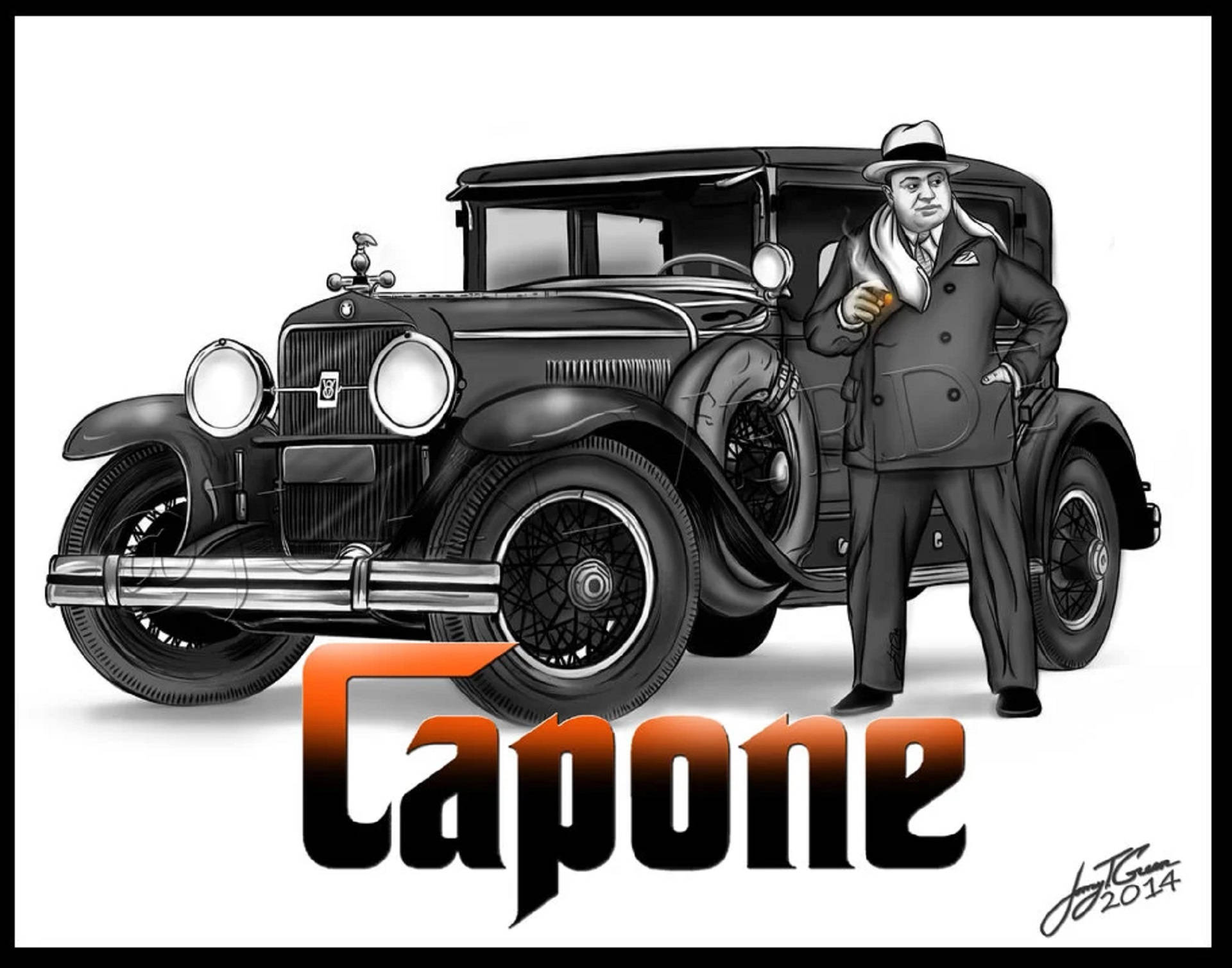 Al Capone, vintage 1930s car, fedora, Full HD Desktop Wallpaper