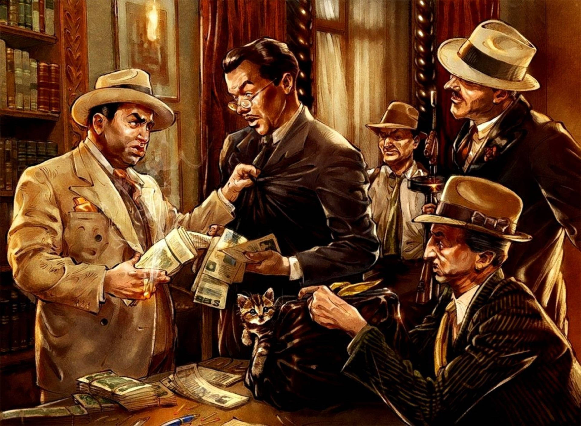 Al Capone, vintage office, cluttered desk, Full HD Desktop Wallpaper
