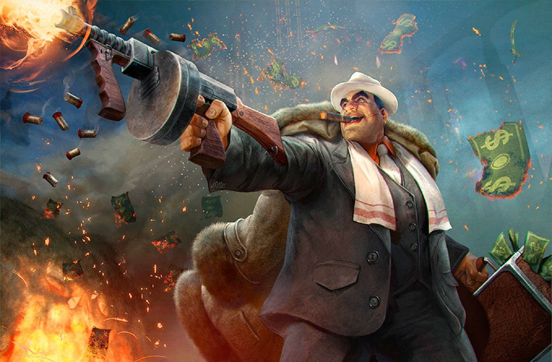 Al Capone, cartoon character, fur-lined coat, Full HD Desktop Wallpaper