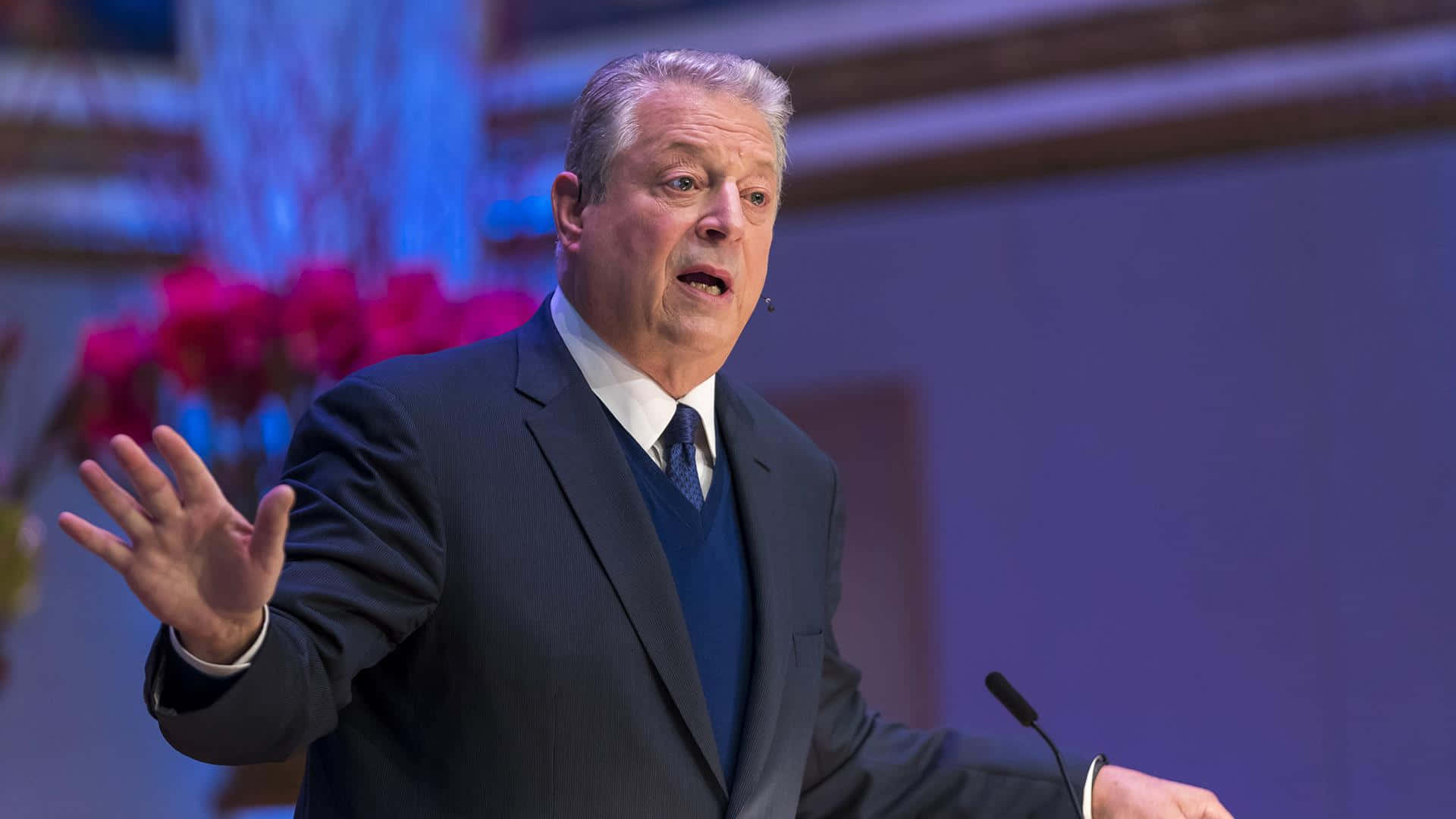 Al Gore, podium, stage lights, Full HD Desktop Wallpaper