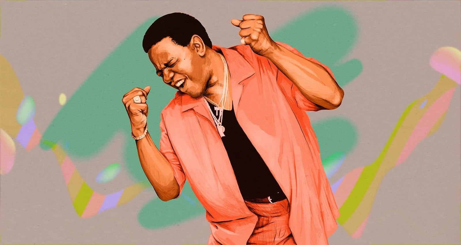 Al Green, coral shirt, vibrant abstract background, HD Desktop Wallpaper