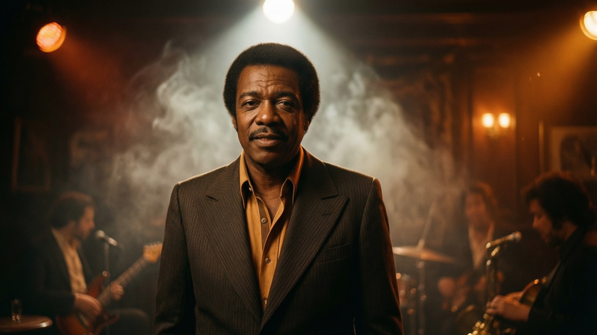 Al Green, smoky jazz club, golden light, Full HD Desktop Wallpaper