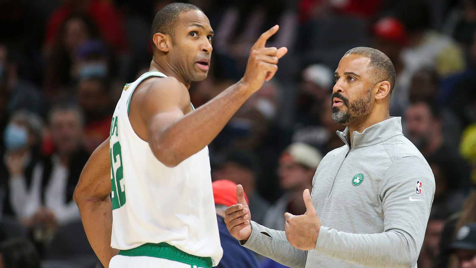 Al Horford, white and green jersey, gray pullover, HD Desktop Wallpaper