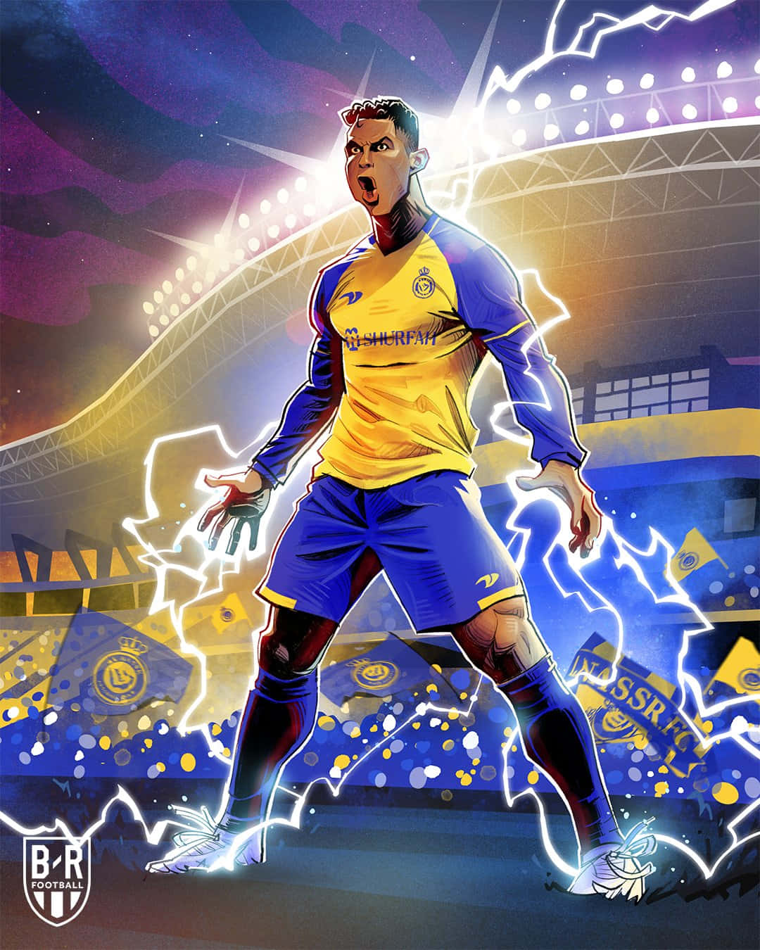 Al Nassr, yellow and blue kit, stadium pitch, HD Phone Wallpaper