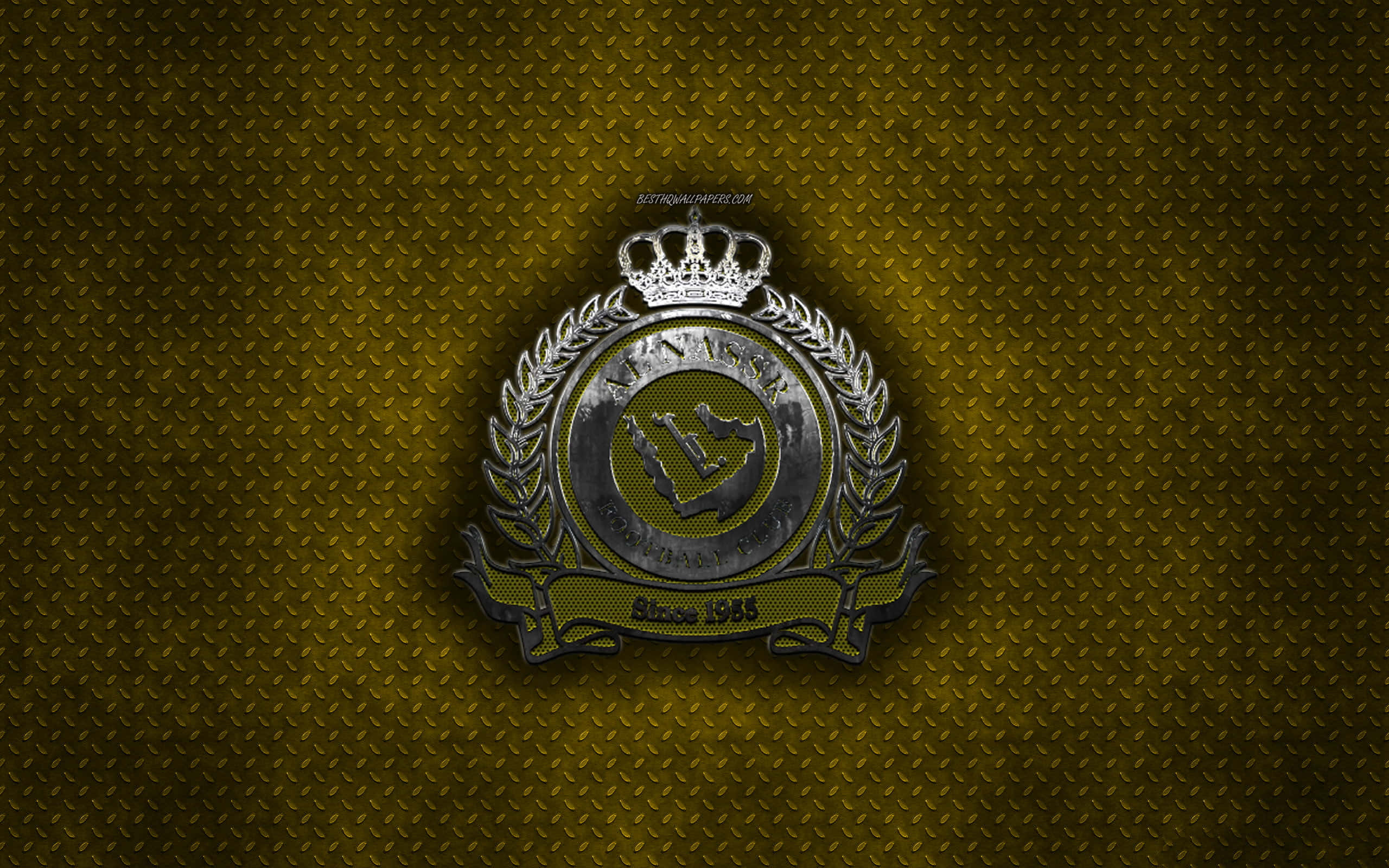 Al Nassr, metallic emblem, crown, 2K Desktop Wallpaper