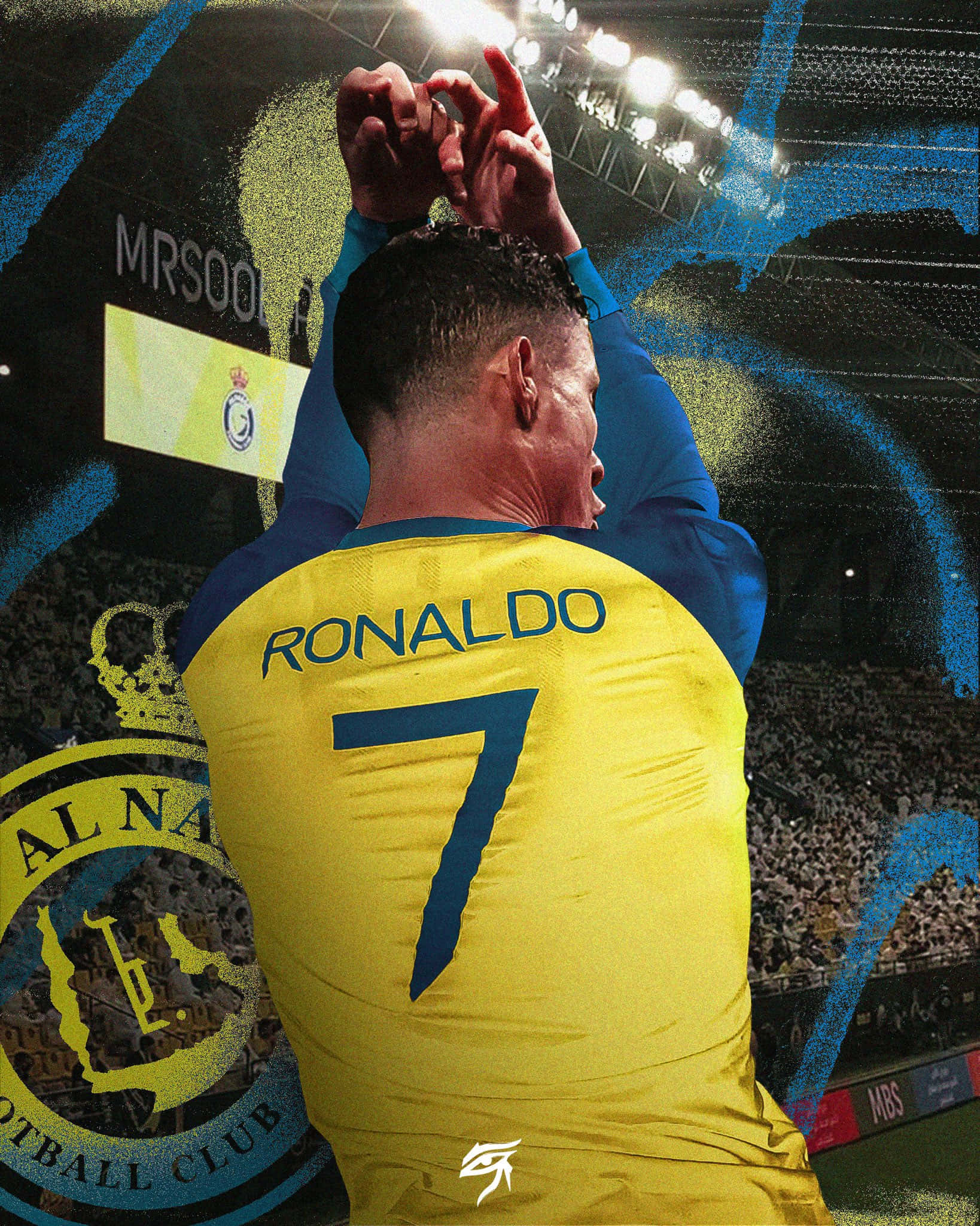 Al Nassr, yellow number 7 jersey, stadium lights, Full HD Phone Wallpaper