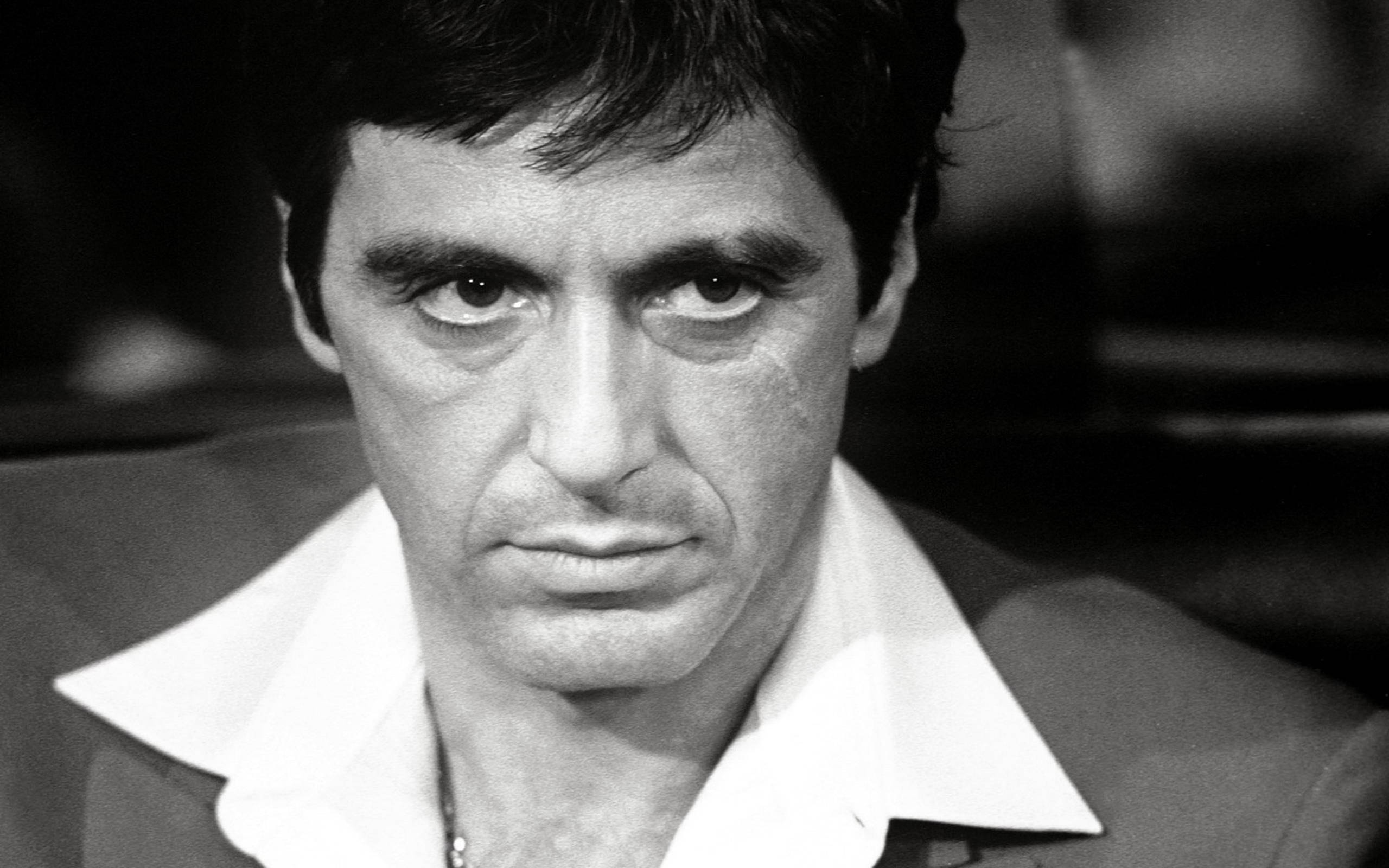 Al Pacino, Scarface, black and white, 2K Desktop Wallpaper