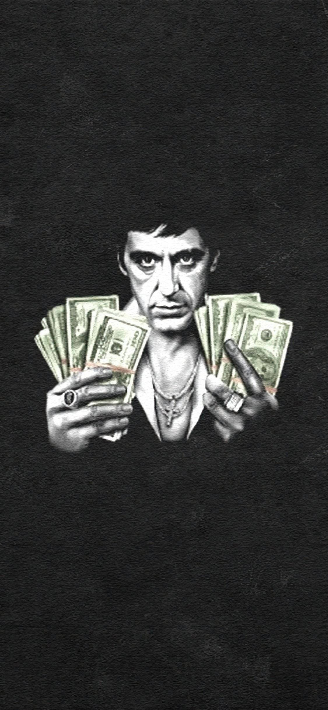 Al Pacino, Scarface, wad of cash, Full HD Phone Wallpaper