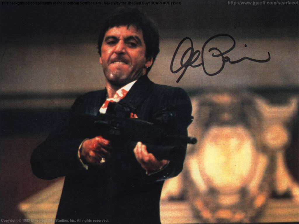 Al Pacino, Scarface, submachine gun, SD Desktop Wallpaper