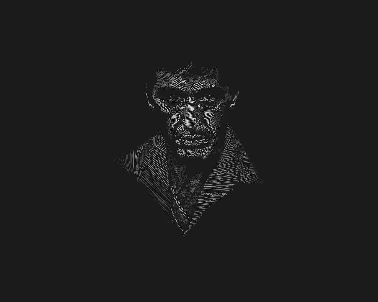 Al Pacino, Scarface, black and white line-art, HD Desktop Wallpaper