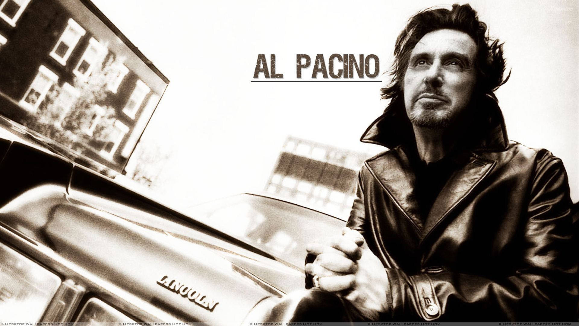 Al Pacino, leather jacket, vintage Lincoln car, Full HD Desktop Wallpaper