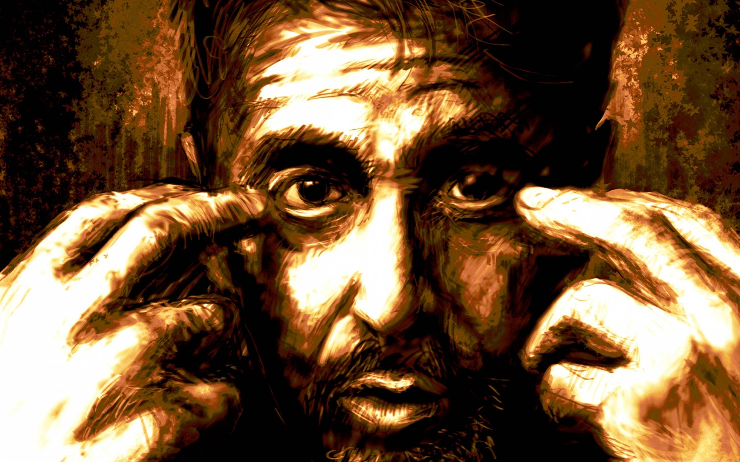 Al Pacino, digital-art portrait, weary man, 2K Desktop Wallpaper