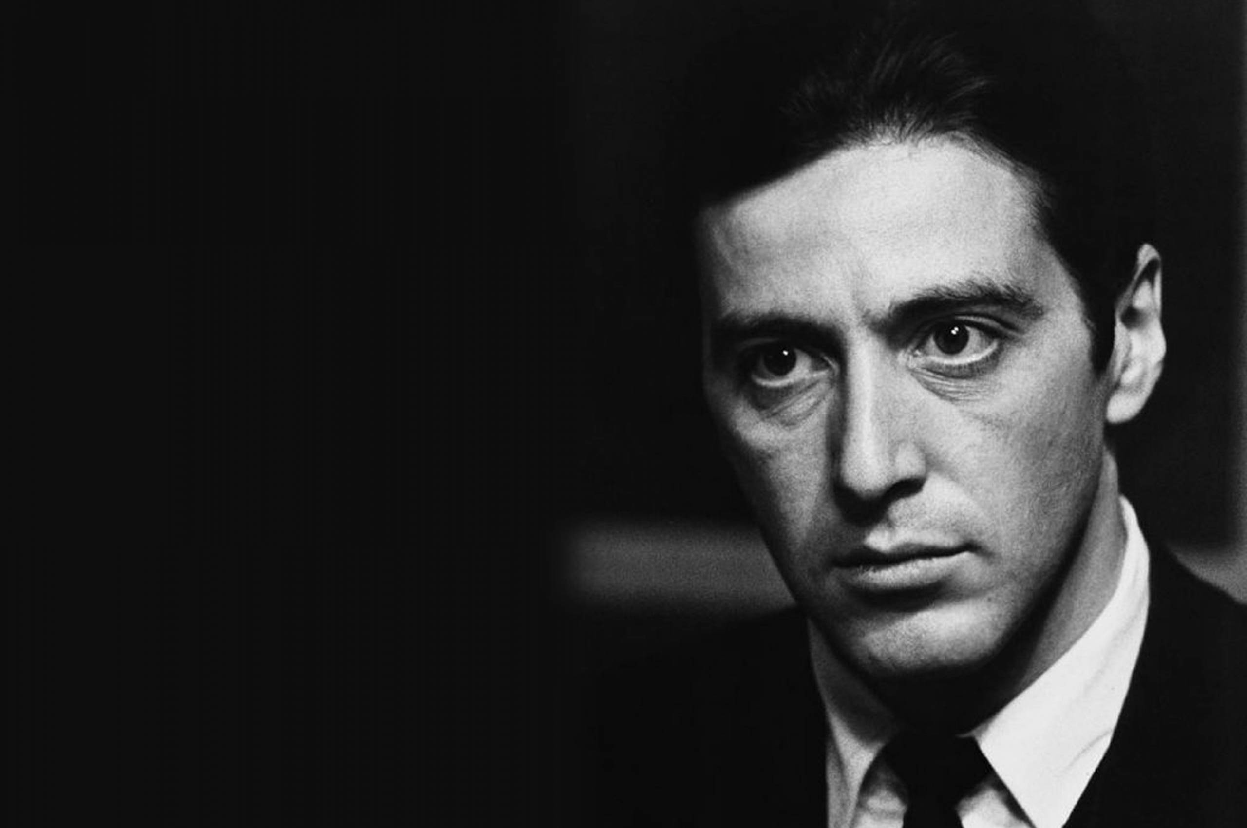 Al Pacino, furious face, black and white, 2K Desktop Wallpaper