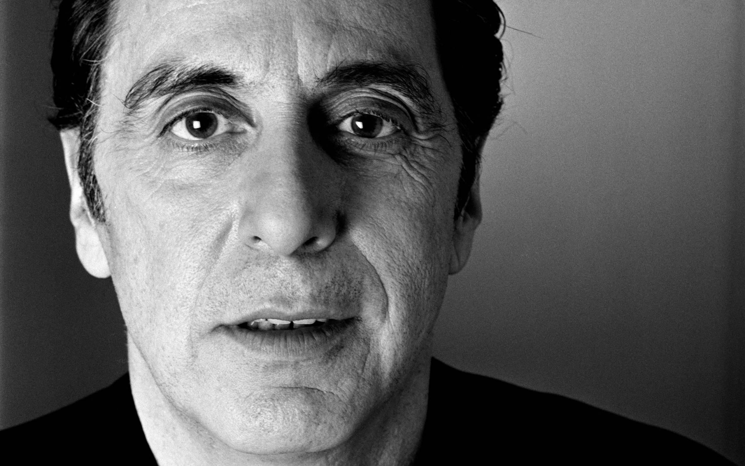 Al Pacino, black and white, close-up portrait, 2K Desktop Wallpaper