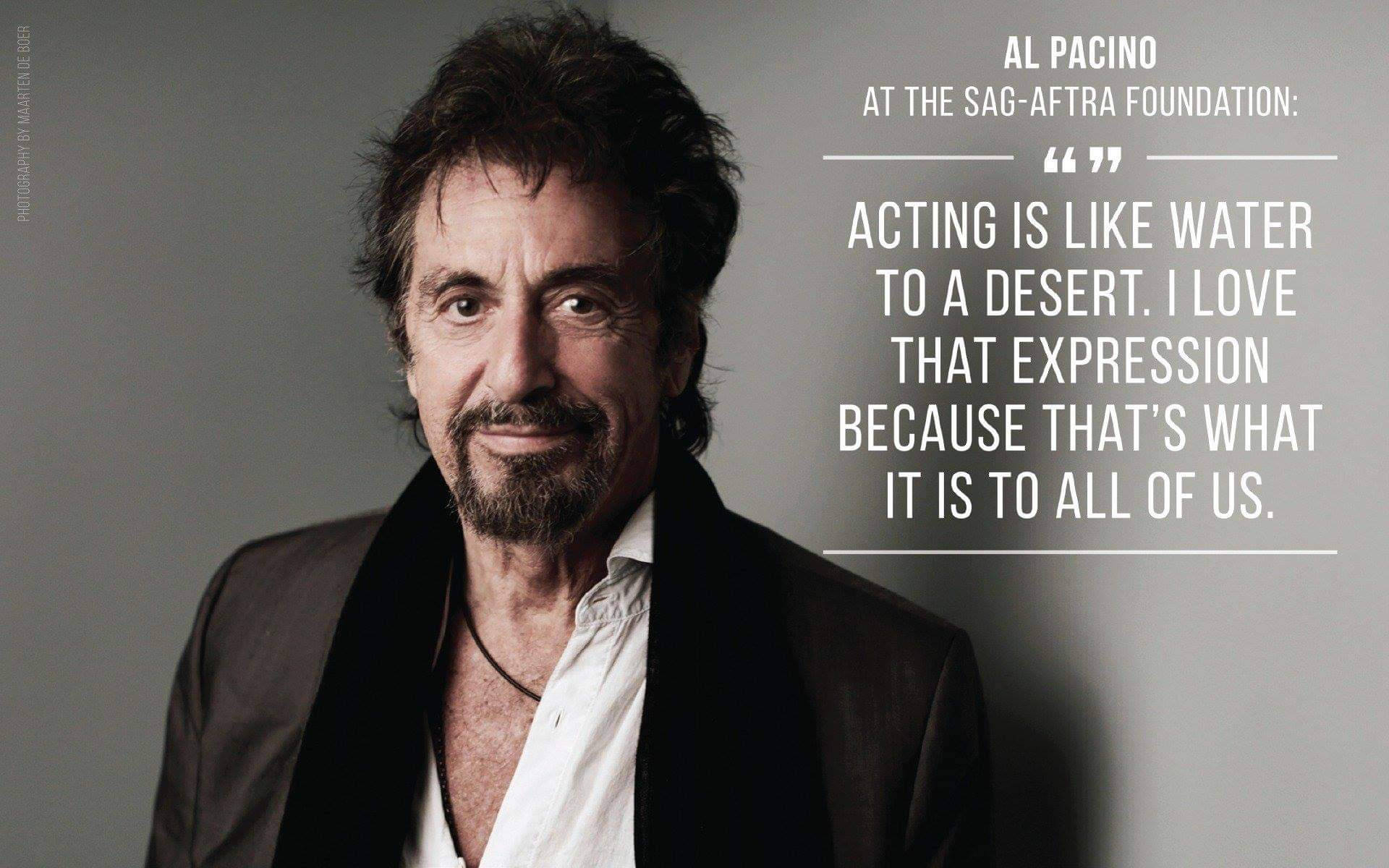Al Pacino, studio portrait, quote about acting being like water to a desert, Full HD Desktop Wallpaper