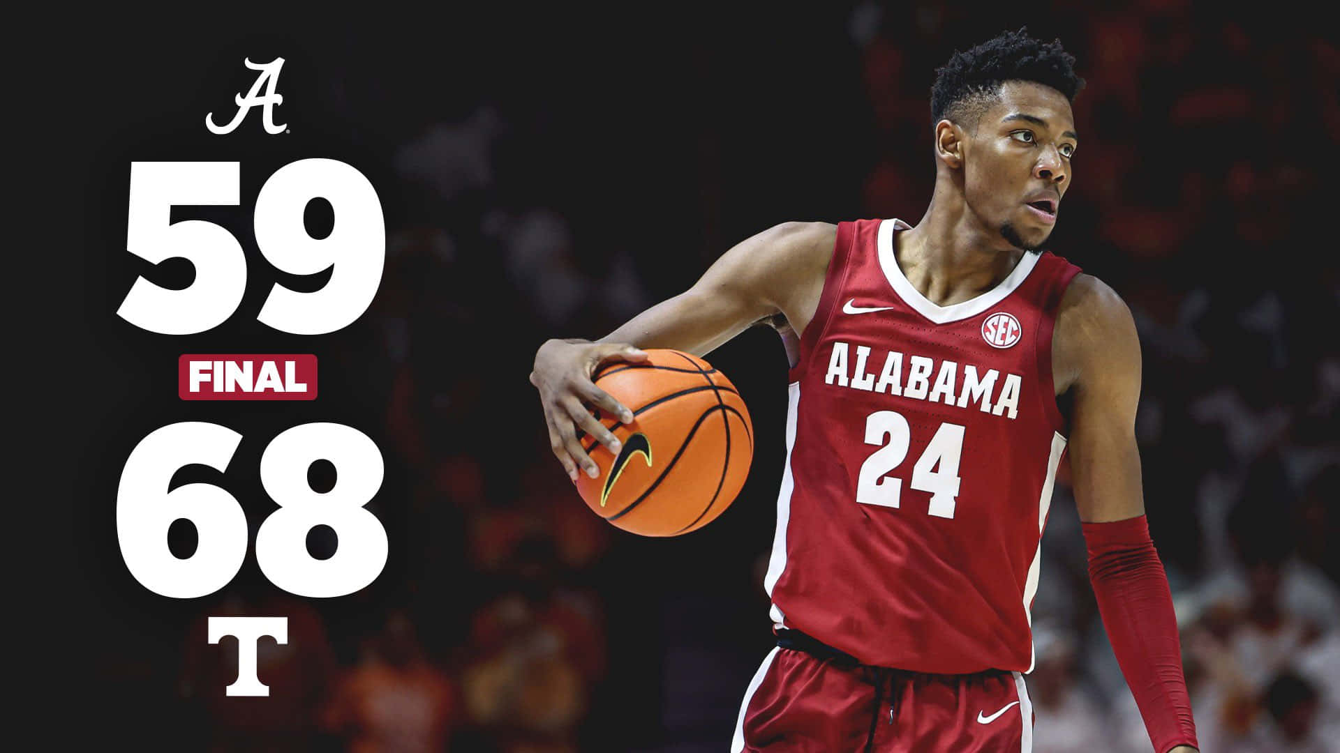 Alabama Basketball, red jersey, number 24, Full HD Desktop Wallpaper