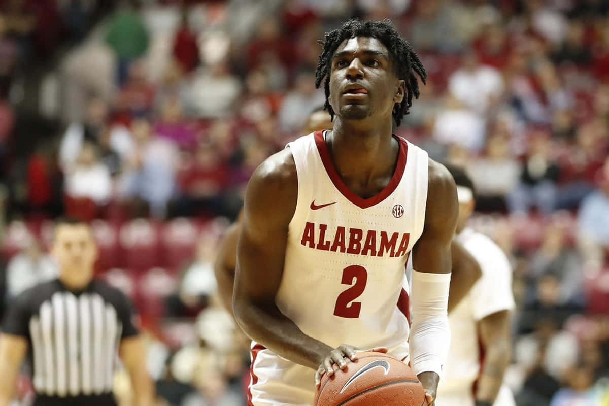 Alabama Basketball, white and crimson jersey, mid-game, SD Desktop Wallpaper
