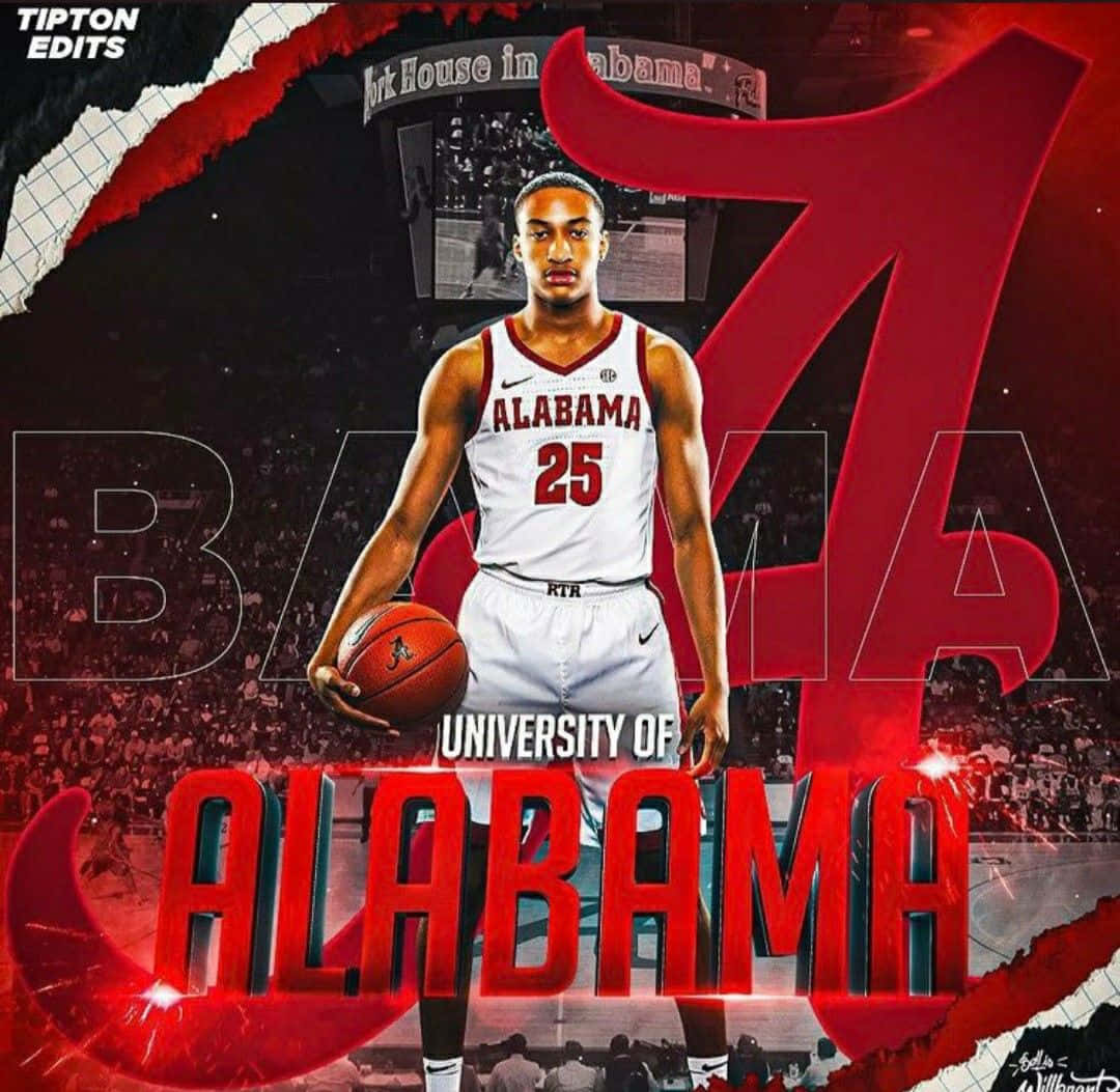Alabama Basketball, Alabama jersey, vibrant red graphic backdrop, SD Desktop Wallpaper