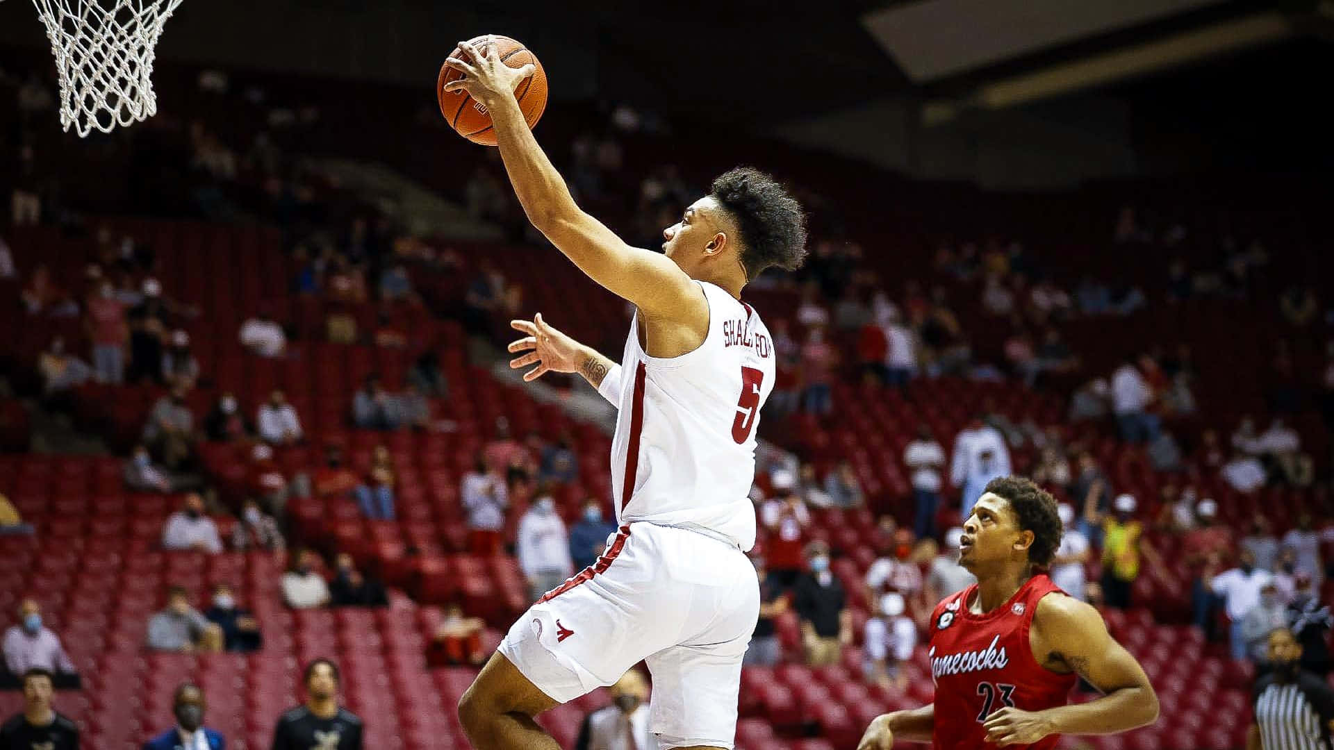 Alabama Basketball, white jersey number 5, red defender, Full HD Desktop Wallpaper