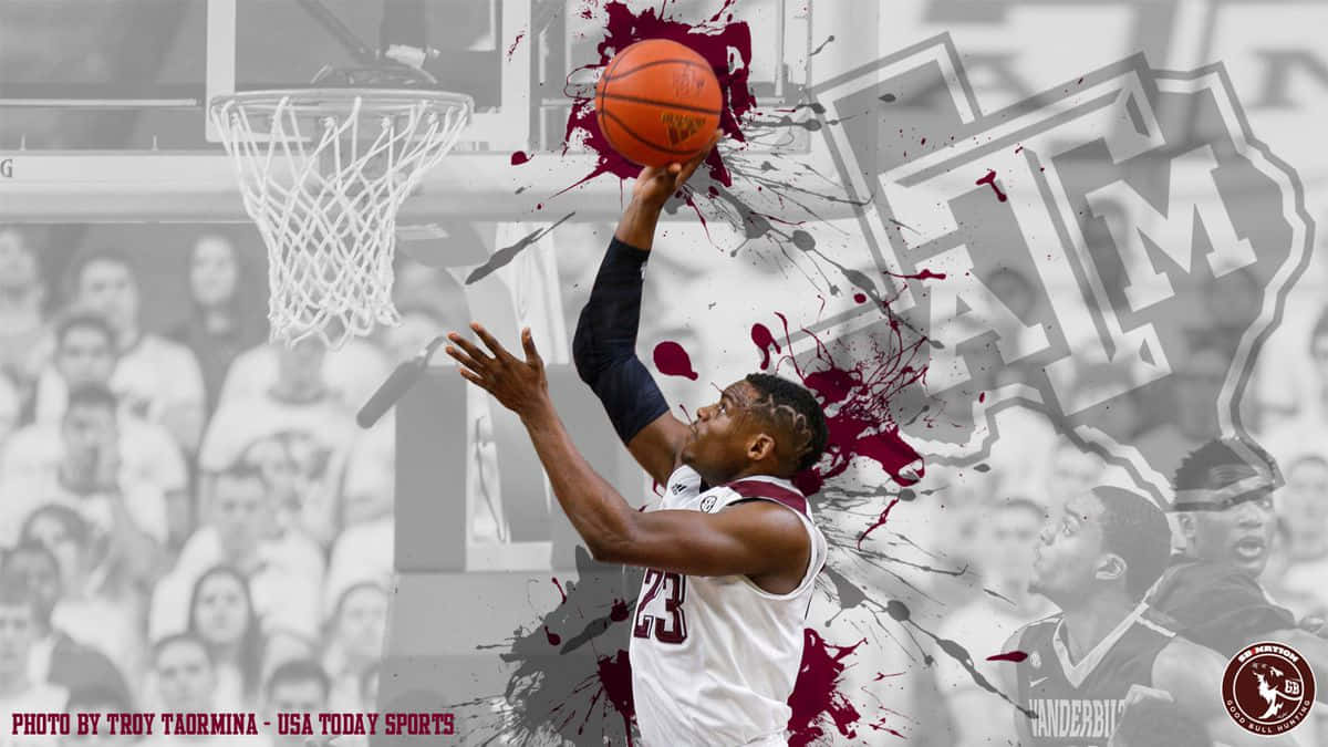 Alabama Basketball, red paint splatters, grayscale crowd, SD Desktop Wallpaper
