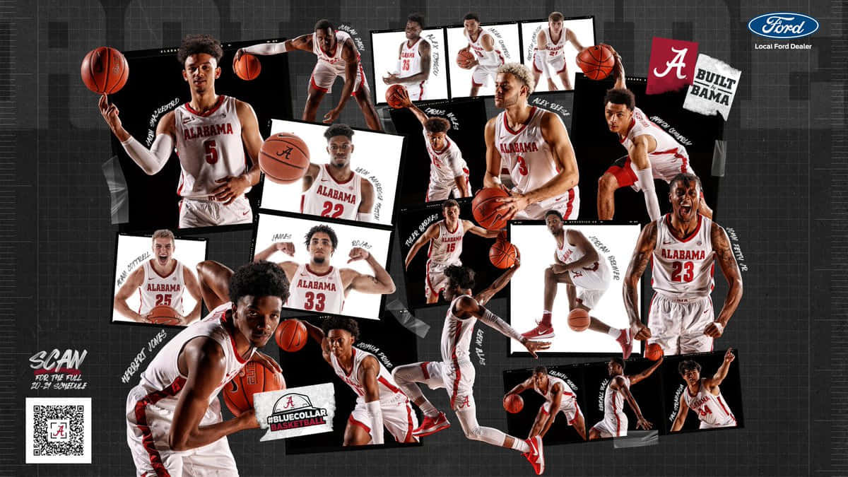 Alabama Basketball, white and crimson uniforms, dark textured background, SD Desktop Wallpaper