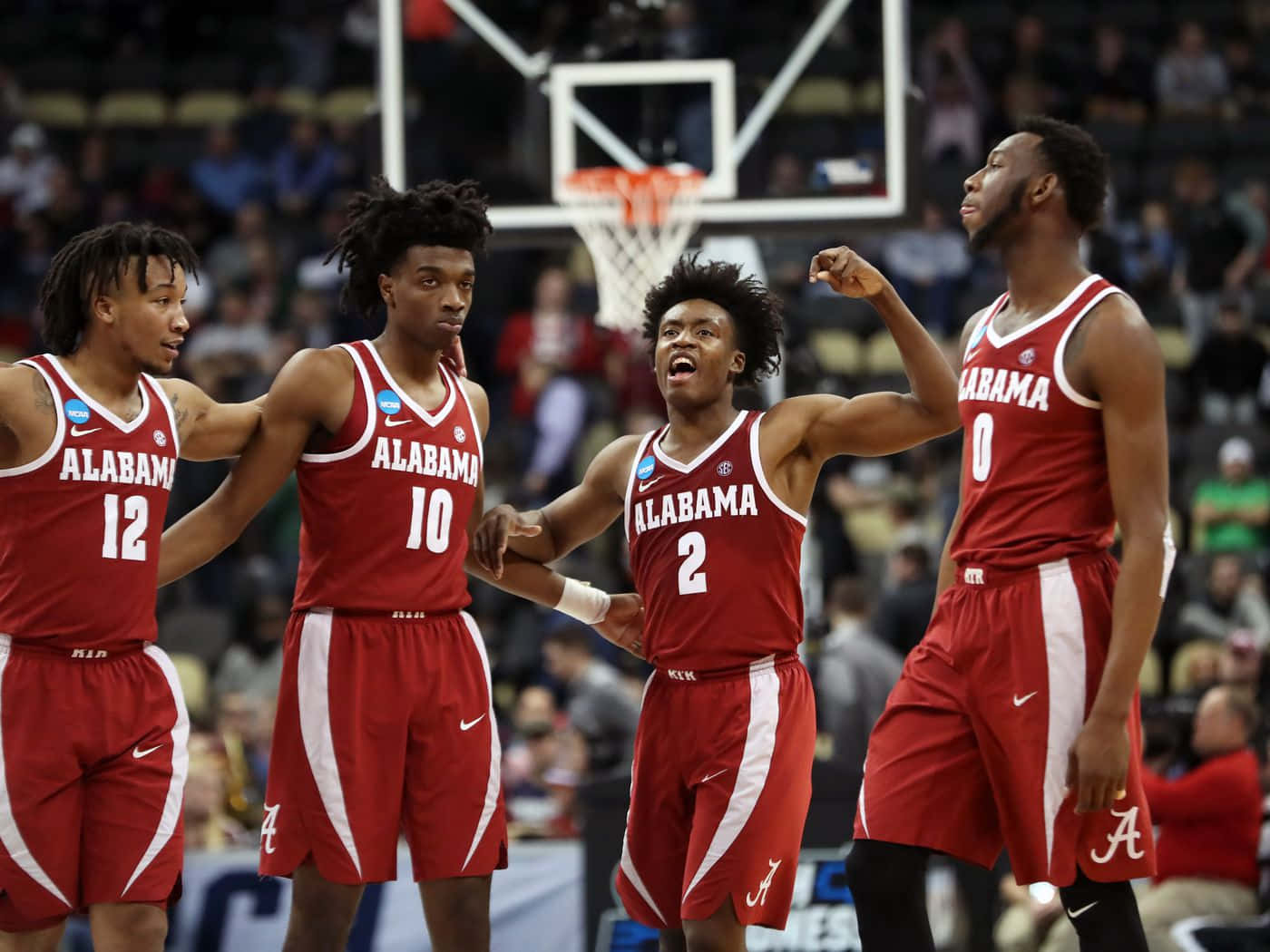 Alabama Basketball, red uniforms, lit court, HD Desktop Wallpaper